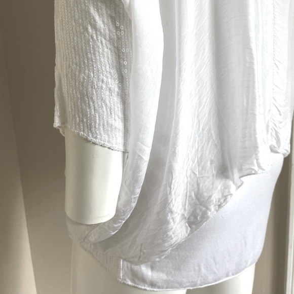 M Made in Italy WHITE Criss Cross Drape Front Silk Blend Blouse Size Large - Picture 5 of 9